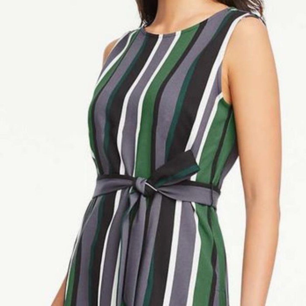 Belted Sleeveless Tunic Top XS Stripes or Green